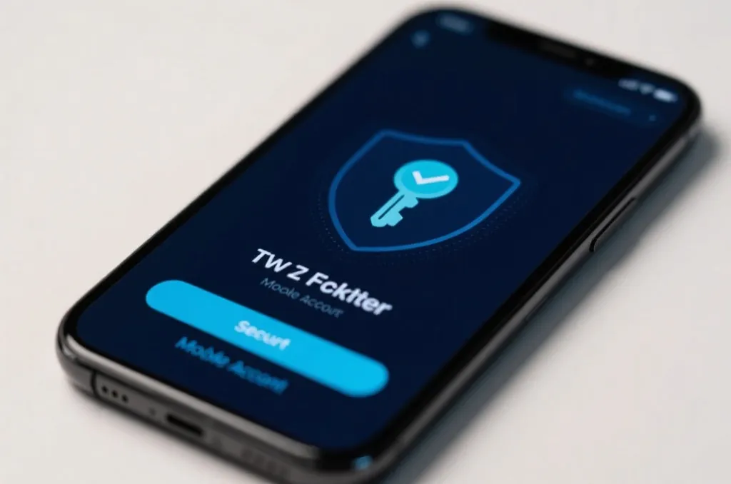 A secure mobile phone interface displaying a two-factor authentication screen with a digital key and checkmark icon, representing mobile account safety